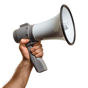 A human hand holding a megaphone, isolated on a transparent background png