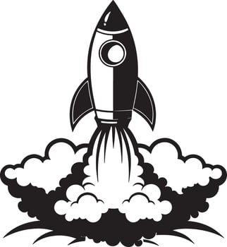 rocket in space illustraation black and white vector