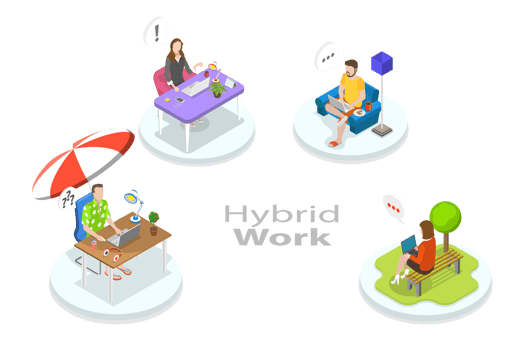 3D Isometric Flat Conceptual Illustration of Hybrid Work png