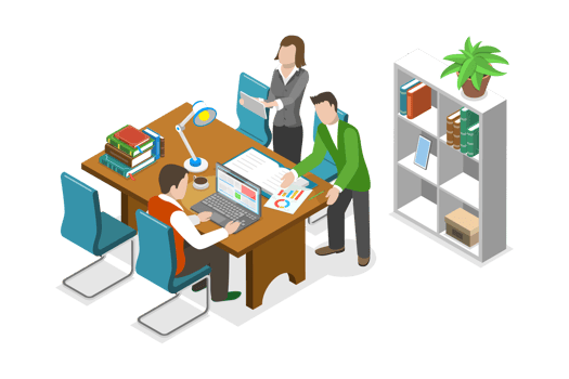 3D Isometric Flat Conceptual Illustration of Team Discussion png