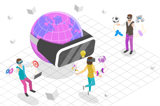 3D Isometric Flat Conceptual Illustration of Metaverse Virtual Worlds png
