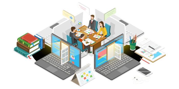 3D Isometric Flat Conceptual Illustration of Hybrid Work png