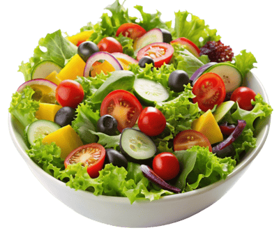 Green bowl overflowing with fresh healthy salad ingredients png