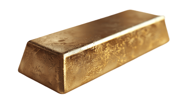 Gold ingot on a transparent background png