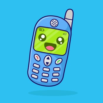 illustration cute cartoon old phone on blue color vector