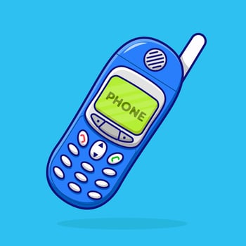 illustration cute cartoon old phone on blue color vector