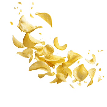 Potato chips frozen in motion, flying isolated on a transparent background png