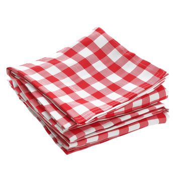 Red checkered cotton kitchen napkins neatly folded and isolated on a transparent background png