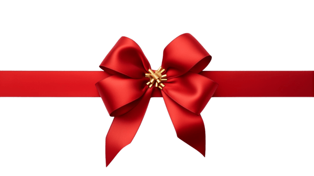 Red ribbon and bow with gold photorealistic high quality isolated on a transparent background png