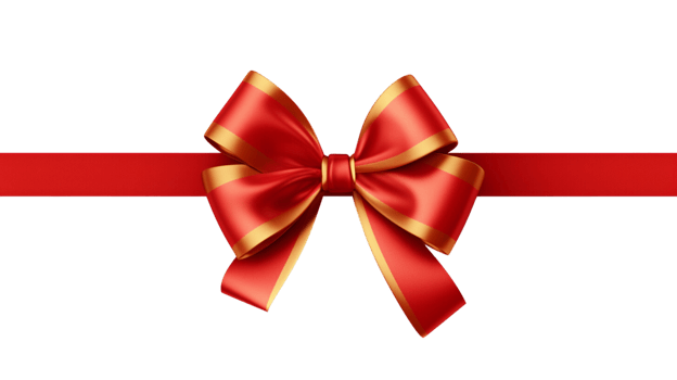 Red ribbon and bow with gold photorealistic high quality isolated on a transparent background png