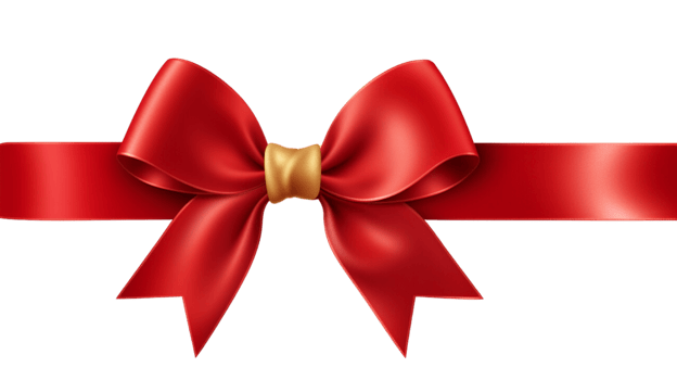 Red ribbon and bow with gold photorealistic high quality isolated on a transparent background png
