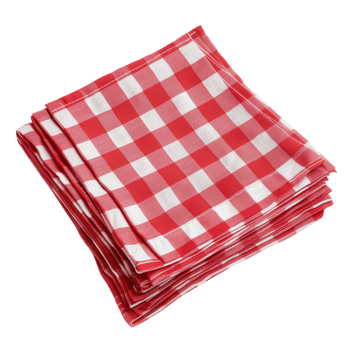 Red checkered cotton kitchen napkins neatly folded and isolated on a transparent background png