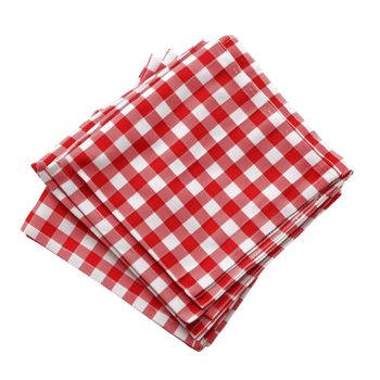Red checkered cotton kitchen napkins neatly folded and isolated on a transparent background png