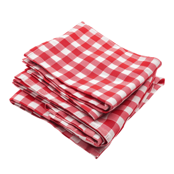 Red checkered cotton kitchen napkins neatly folded and isolated on a transparent background png