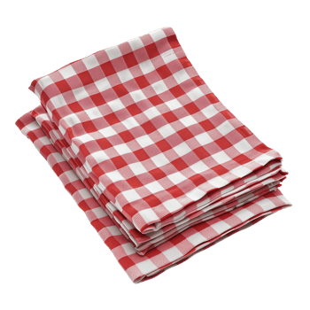 Red checkered cotton kitchen napkins neatly folded and isolated on a transparent background png