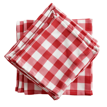 Red checkered cotton kitchen napkins neatly folded and isolated on a transparent background png
