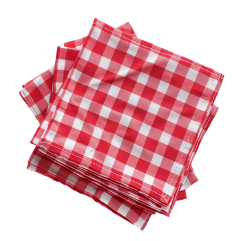 Red checkered cotton kitchen napkins neatly folded and isolated on a transparent background png