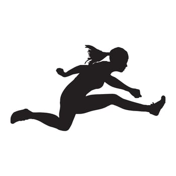 A silhouette of a woman running over a hurdle in the air vector