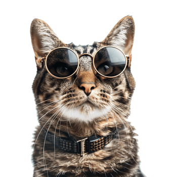 Cat wearing cool summer glasses isolated on transparent background png
