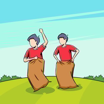 People celebrate Indonesian Independence Day by participating in Sack Race Competition or Lomba Balap karung on the 17th August. hand drawn vector