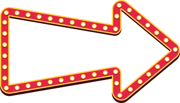 Retro lightbox billboard template, Arrow banner advertising. Movie theater light frames. png