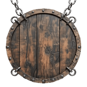 Empty Circular wooden sign with chains isolated on transparent background png