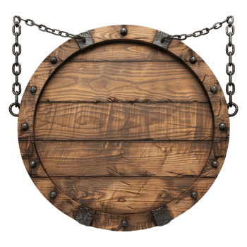 Empty Circular wooden sign with chains isolated on transparent background png