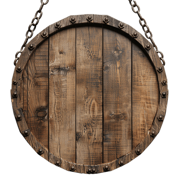 Empty Circular wooden sign with chains isolated on transparent background png