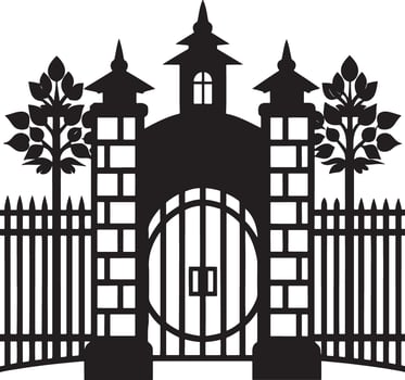silhouette of the house gate illustration black and white vector