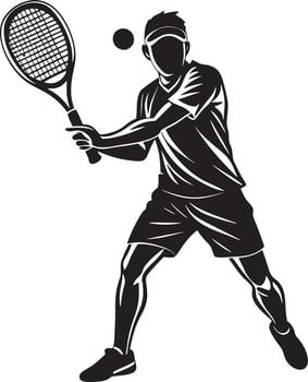 tennis player silhouette illustration black and white vector