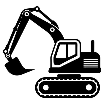 an excavator is shown in silhouette on a white background vector