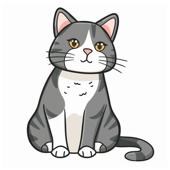 A cartoon gray cat sitting down on a white background vector