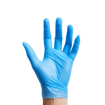 Hand in blue nitrile glove isolated on transparent background png