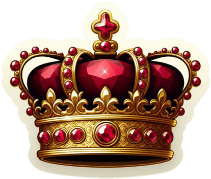 An antique crown made of gold and red rubies. png