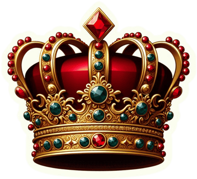 An antique crown made of gold and red rubies. png