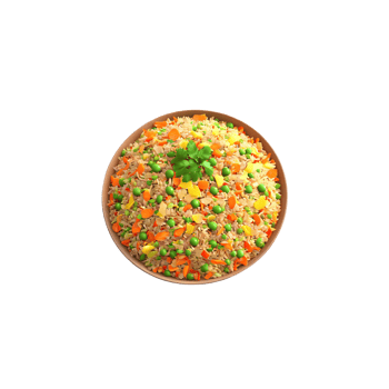 Vegetable fried rice colorful confetti of peas carrots and scrambled tofu isolated on transparent Food png