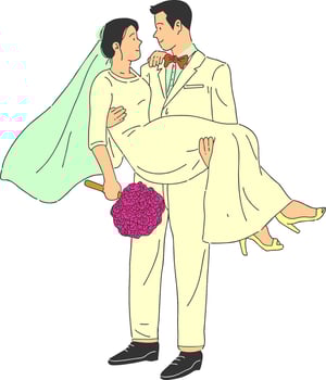 a cartoon illustration of a bride and groom vector