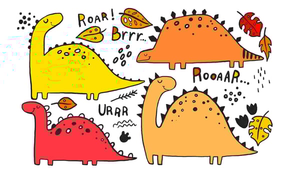 set of doodle simple cartoon dinosaurs. Dino isolated illustrati vector