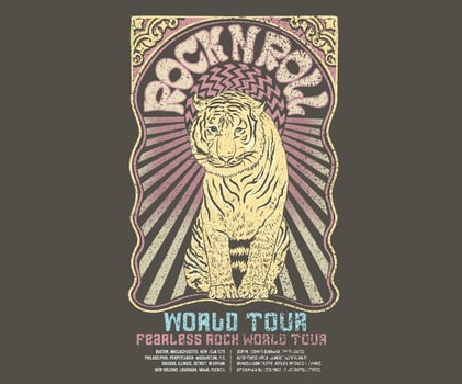Tiger rock and roll vintage artwork. Tiger fearless artwork. Wild attitude is everything. Wild animal graphic hand sketch for music poster. vector