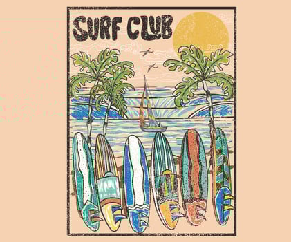 Beach wave artwork. Surfing board. Summer abstract art. Sunshine paradise graphic print design. Tropical vibes design for fashion and others. summer slogan t-shirt. Surf club design. vector