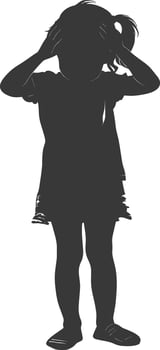 silhouette little girl holding headache in pain black color only vector
