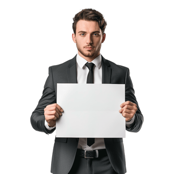 Businessman Holding Placard Isolated on Transparent Background png