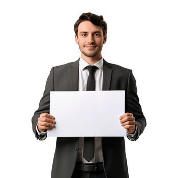 Businessman Holding Placard Isolated on Transparent Background png