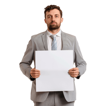Businessman Holding Placard Isolated on Transparent Background png