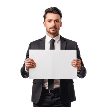 Businessman Holding Placard Isolated on Transparent Background png