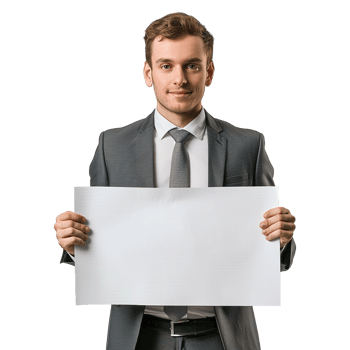 Businessman Holding Placard Isolated on Transparent Background png