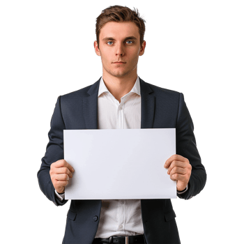 Businessman Holding Placard Isolated on Transparent Background png