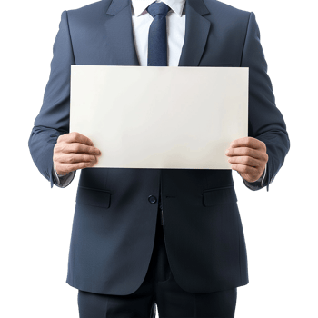 Businessman Holding Placard Isolated on Transparent Background png