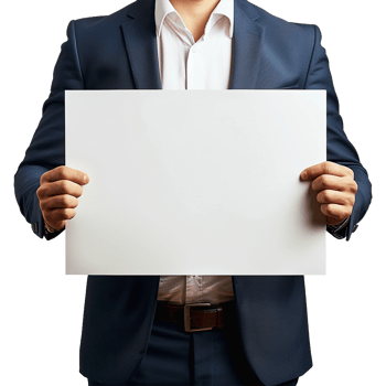 Businessman Holding Placard Isolated on Transparent Background png