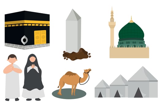 Hajj and umrah illustration set for Infographic elements or etc vector
